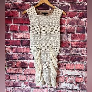 BCBGMAXAZRIA Renee Ruched Eyelet Bodycon Dress - Ivory/Beige